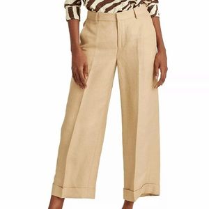 RALPH LAUREN Womens Beige cropped Cuffed Wide Leg Linen Blend Pants Sz12
